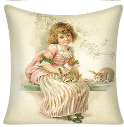 Easter Pillowcase Decoration Farmhouse Rabbit Pillow Cover Home Decor Linen Square Cushion Cover pillowcase 50*50 decor