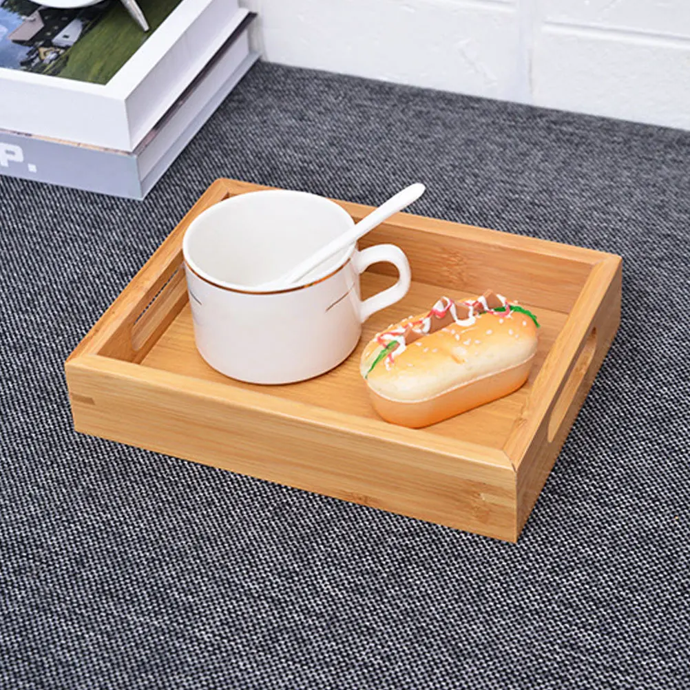 

Bamboo Serving Tray Rectangular Rustic Color Tea Cup Bread Fruit Cake Plate Party Snack Platter Decorative