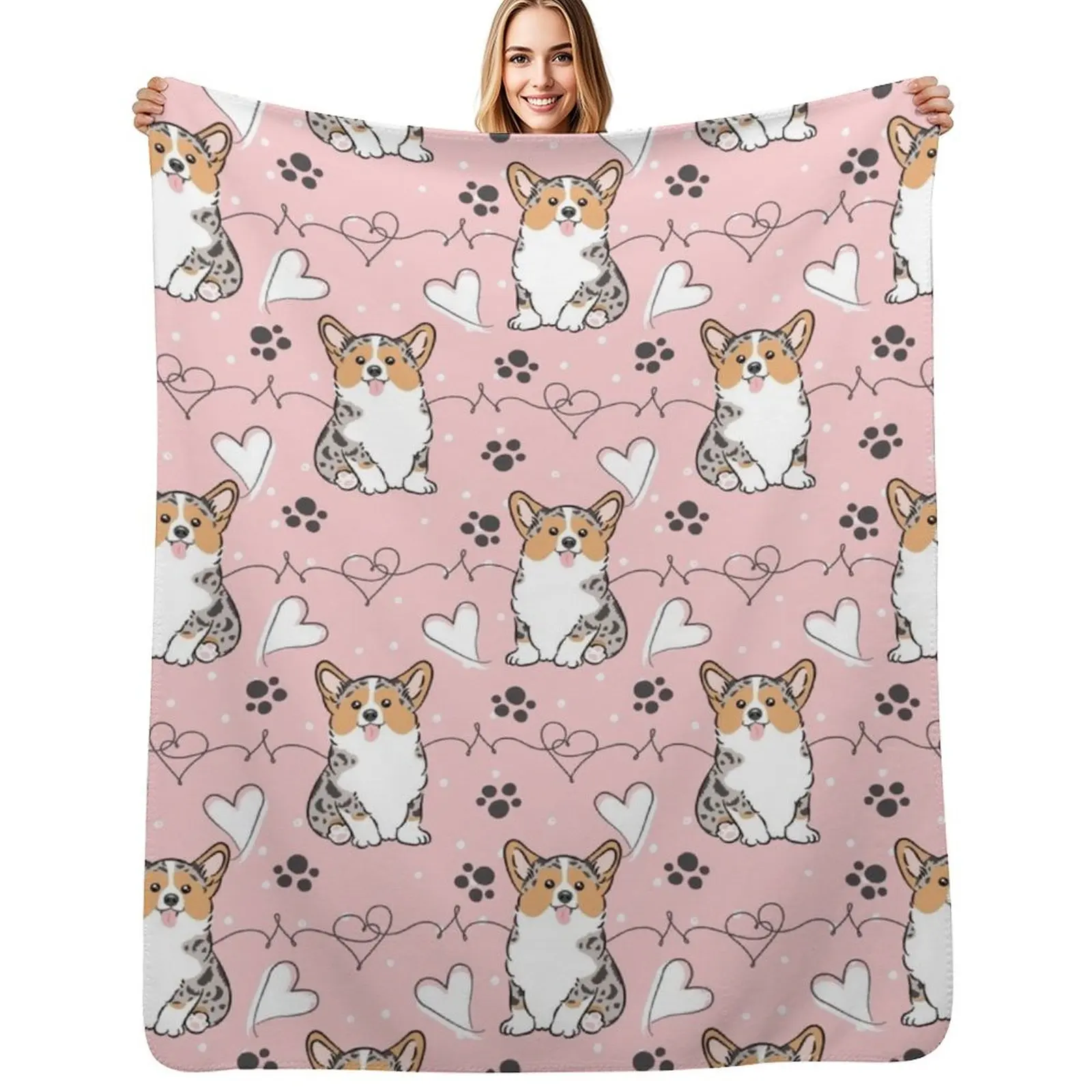 Love Corgi - Blue Merle 3 Throw Blanket Flannel Fabric Plaid on the sofa Luxury Polar valentine gift ideas Thin Blankets