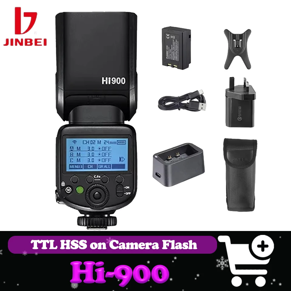 Jinbei hi900 hss ttl speedlite gn60 1/8000s flash de sapata universal compatível com canon nikon sony fuji olympus panasonic