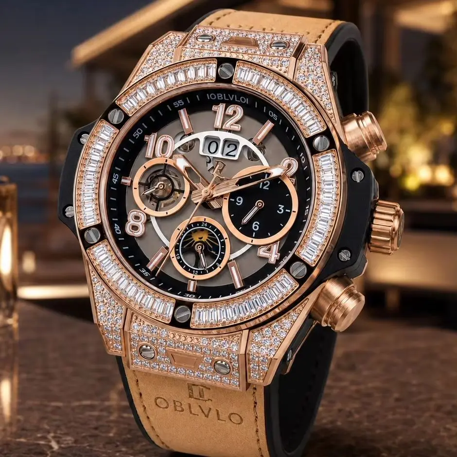 OBLVLO Men Automatic Watch 48mm Mechanical Wristwatch Waterproof Sapphire Mirror Luminous Multi-Dials Month Week Date JHS19 Mov