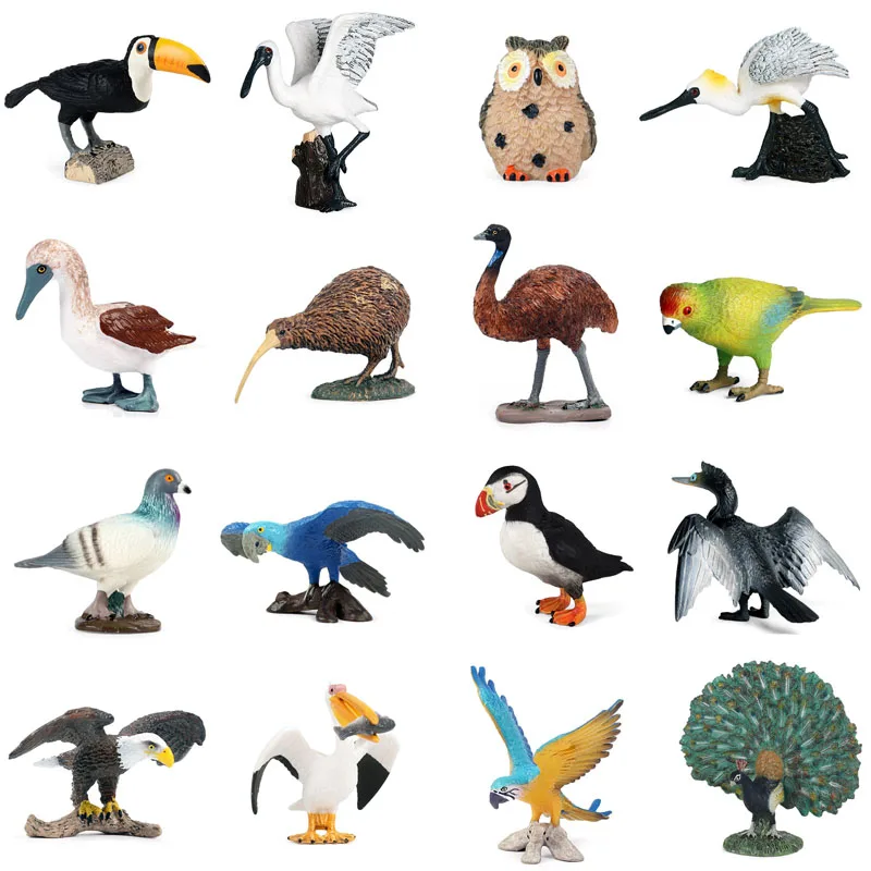 Simulated Wild Birds Animal Model parrot Toco Owl Eagle Puffins Woodpecker Figurine Collection Action Figure Educational Kid Toy