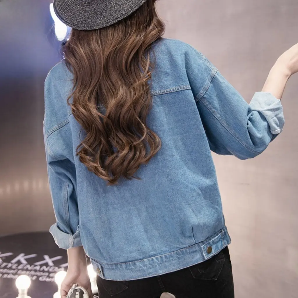 

Women's Large Size Denim Jacket Spring Autumn New Korean BF Style Top with Large Pockets Hong Kong Style Loose Fit