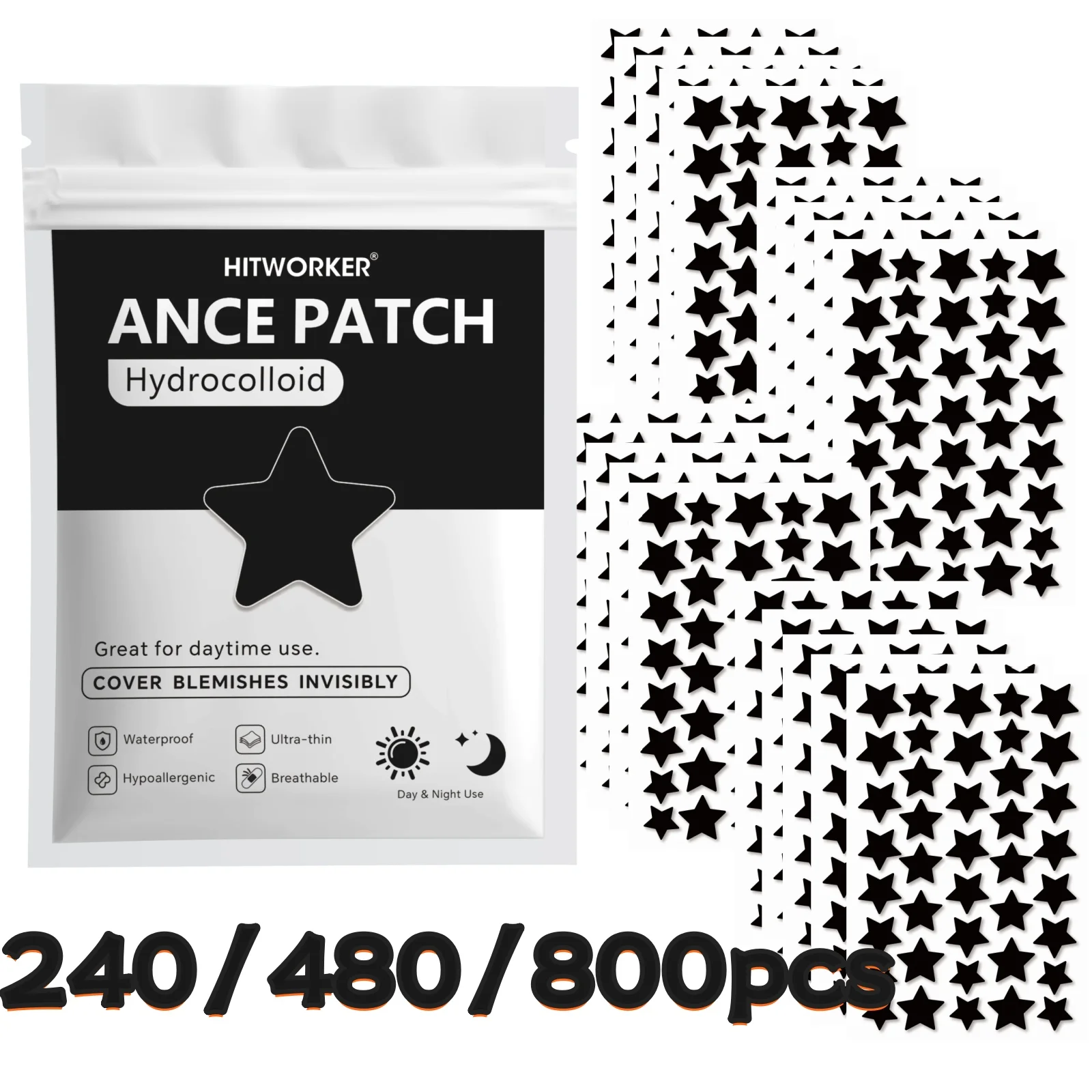 Bulk Pack Black Star Shaped Hydrocolloid Pimple Patches 240/480/800pcs Natural Tea Tree Oil Acne Stickers Invisible Blemish Cove