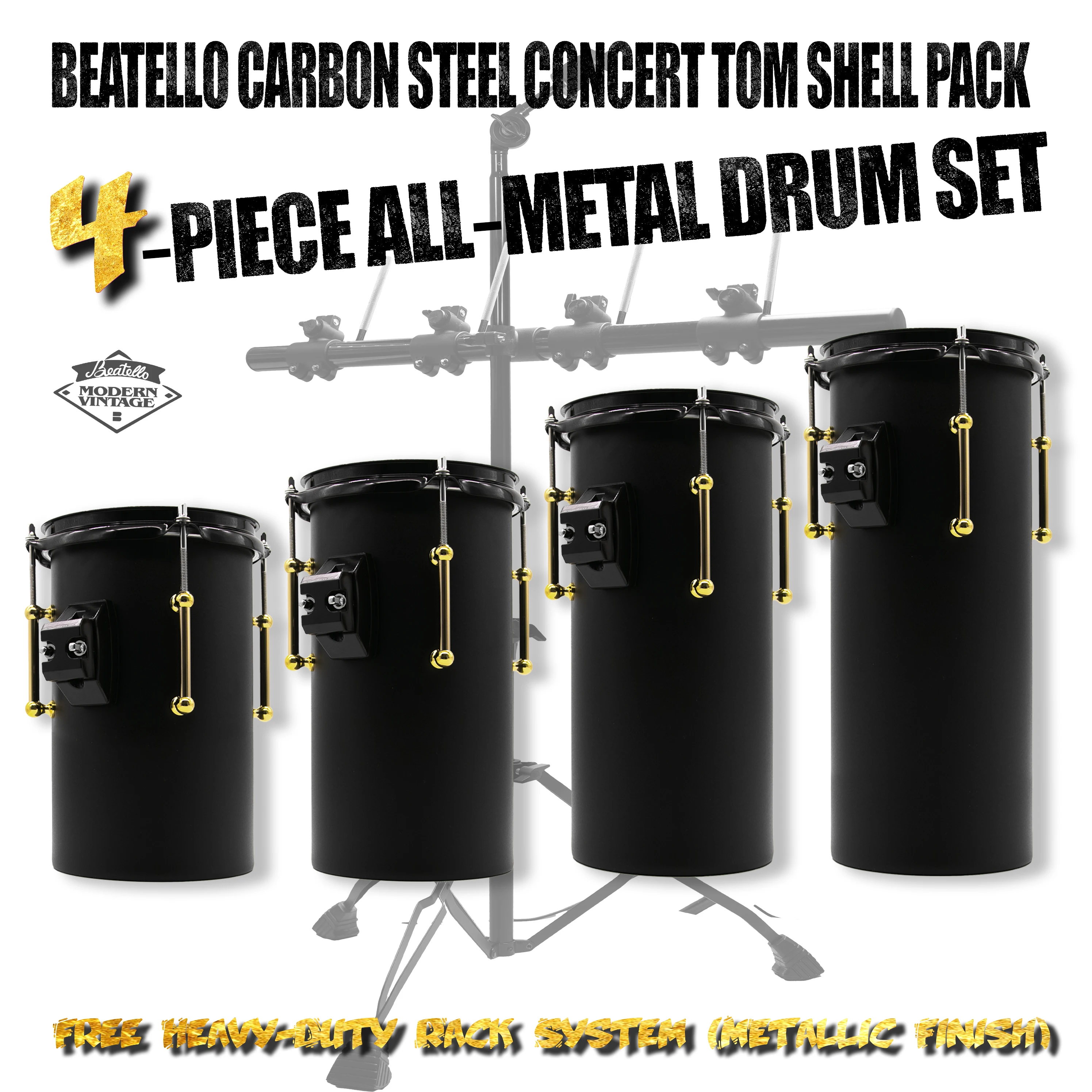 

JBK Rocket Four Tom Octobans Wooden/Rubber/Metal Drums Set Kit With Different Height Drum Shells Tones Height Adjustable Stand