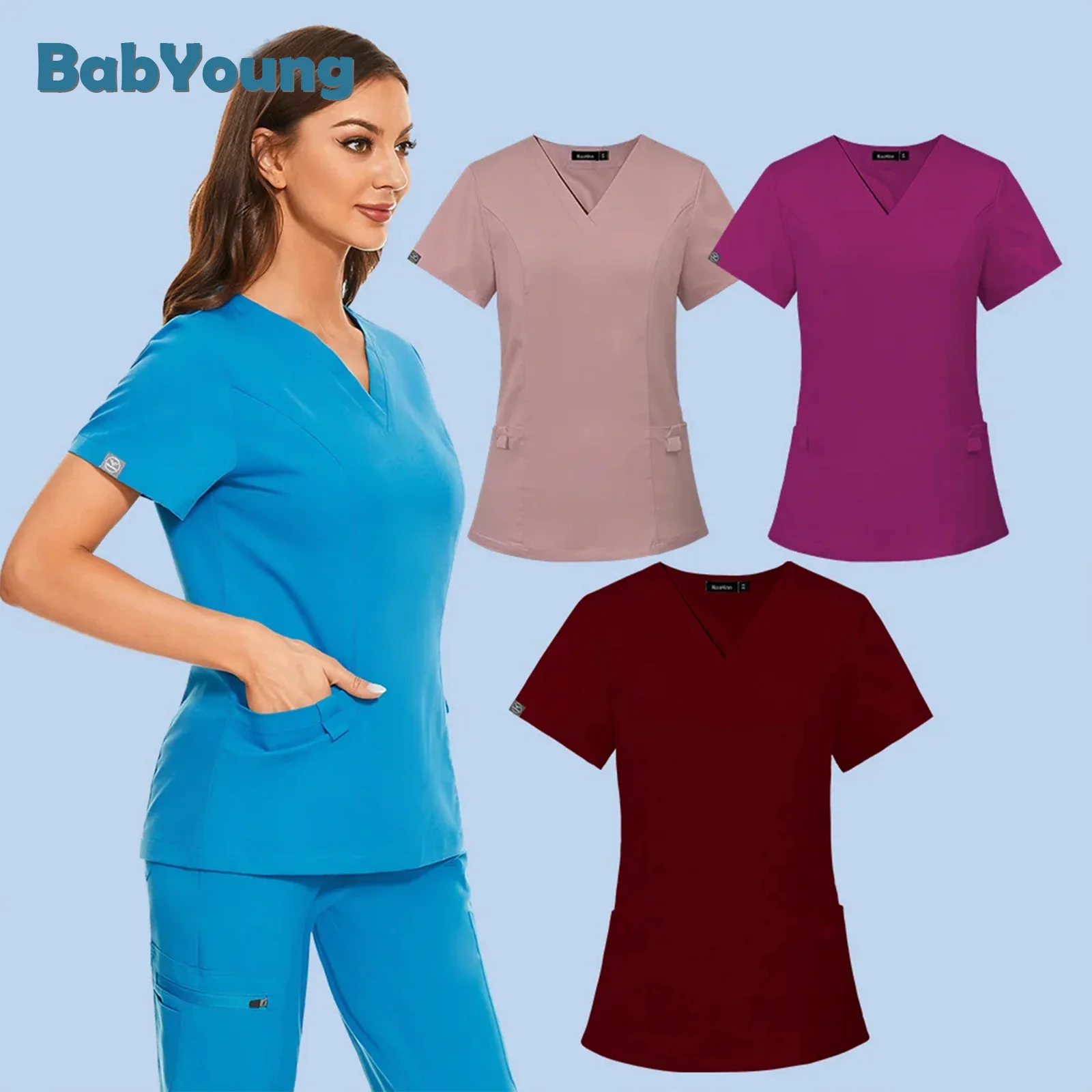 Nursing Scrubs Tops Medica Uniforms Lab Clothes Beauty Spa Work Clothes Gown Uniform Health Workers Nursing Blouse Scrub Top xxl