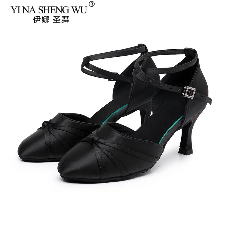2026 femmes chaussures de danse pour filles dames chaussures de danse de salon latine noir Satin professionnel Salsa Tango talons hauts 5.5 cm/7.5 cm