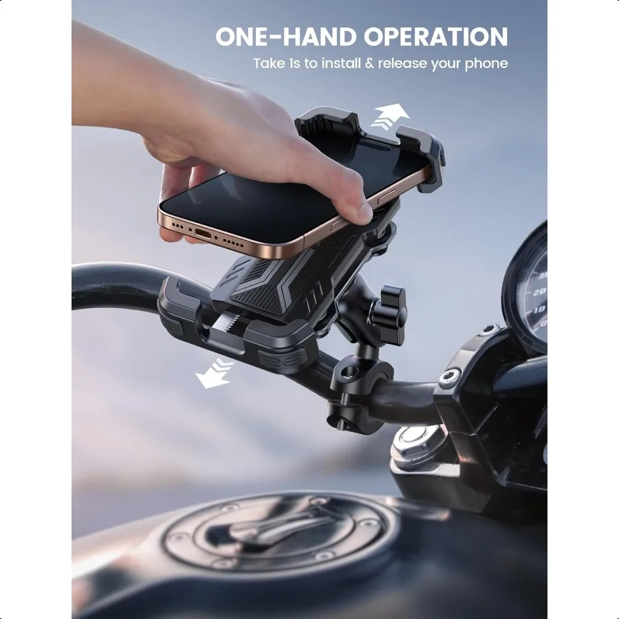 Motorcycle Phone Mount Holder [Dual Vibration Dampener] [Metal Adjustment Arm] Motorcycle Cell Phone Holder Bike Handlebar Phon