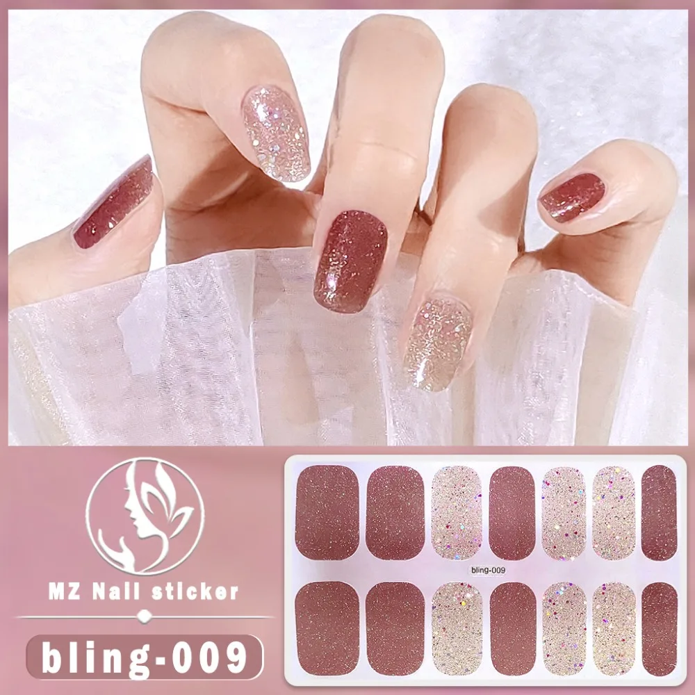 Glinsterende Franse nagelstickers Waterdichte Nail Art Nail Art Sticker 3D Nagellak Wraps Geen schade aan nagels Gel Volledige nagelwraps