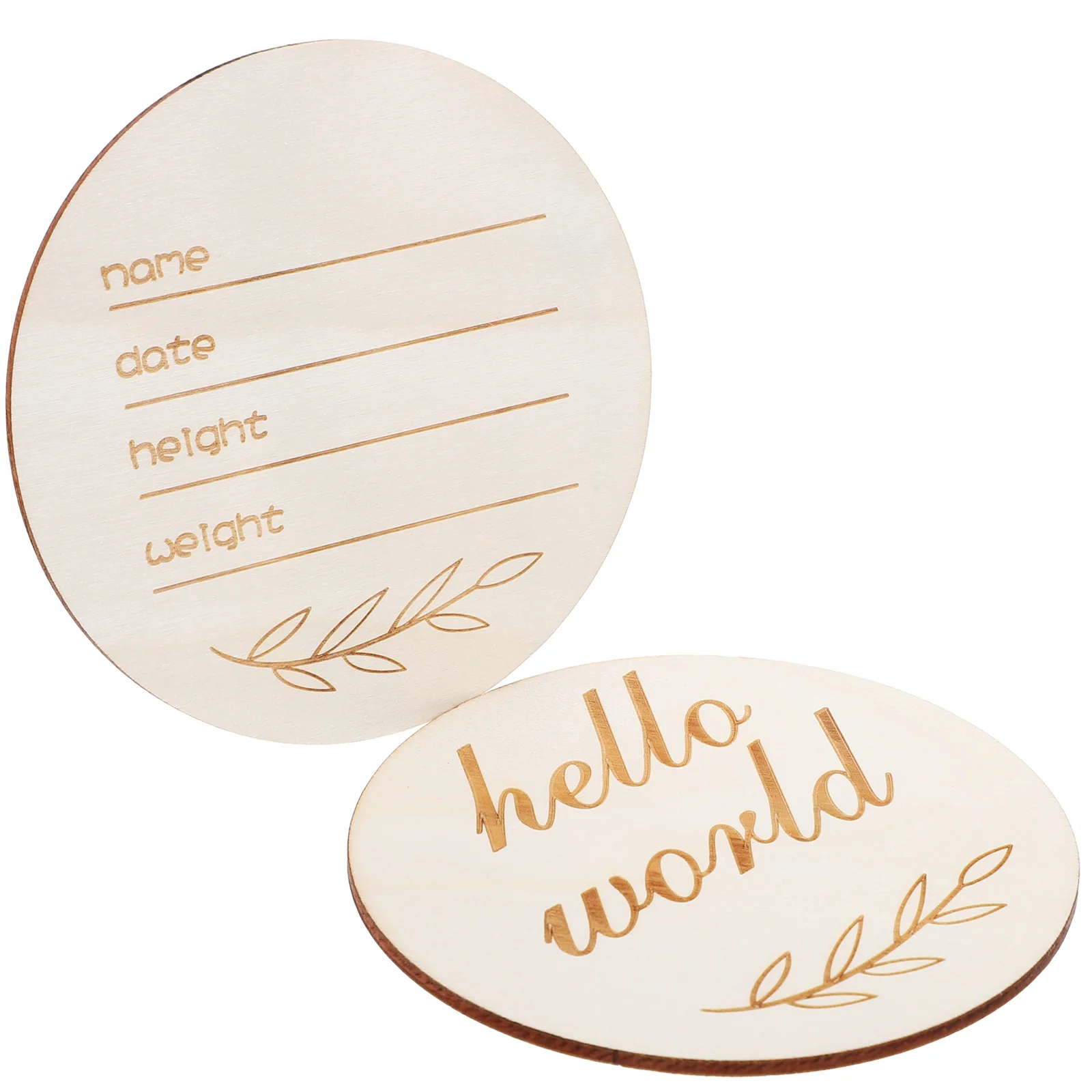 2 Pcs Name Sign for Birth Announcement Wooden Round Ornaments Newborn