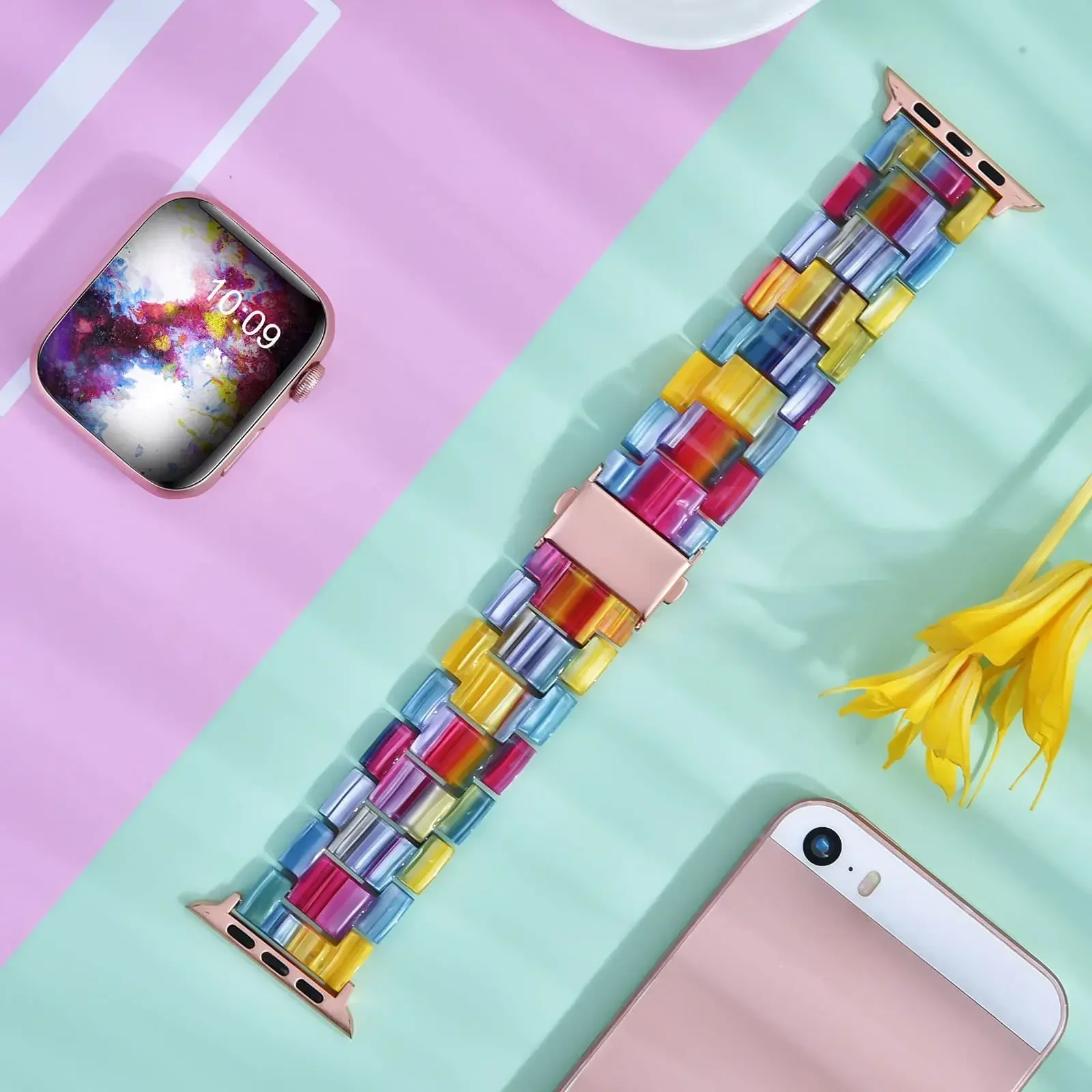 Luxury Resin strap for Apple Watch Ultra 2 Band 49mm 45/41mm 44mm 38/40 42/46mm Link bracelet iwatch series 10 9 7 8 6 5 4 3 SE