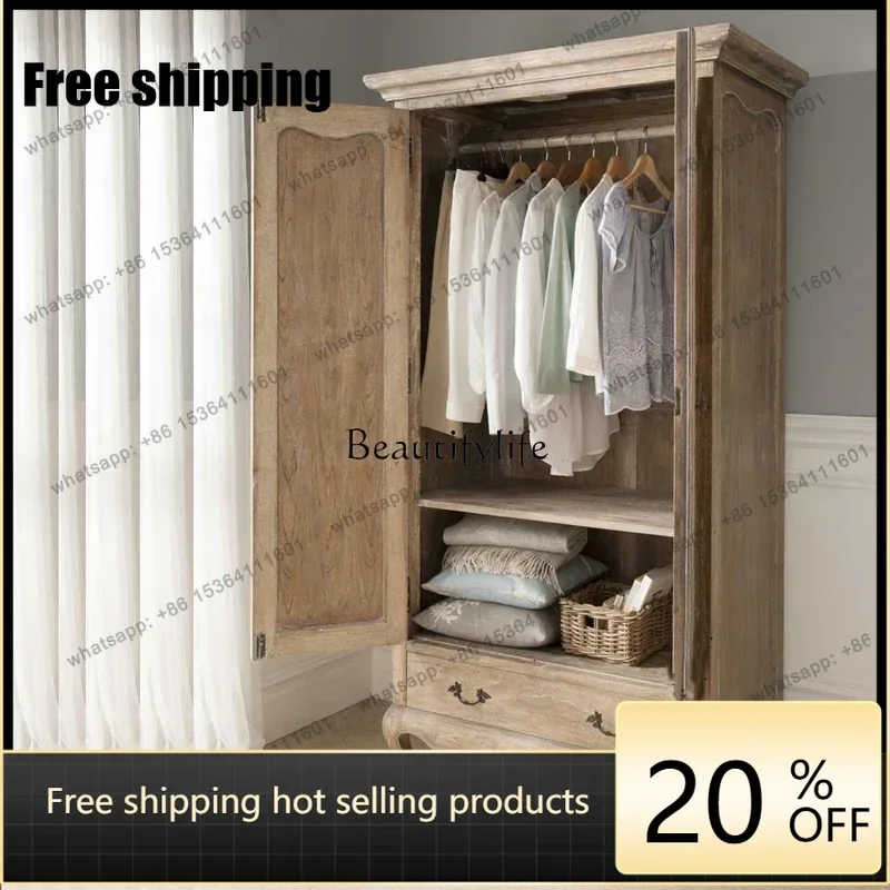 Factory Direct  American solid wood wardrobe small apartment bedroom storage high-end villa locker