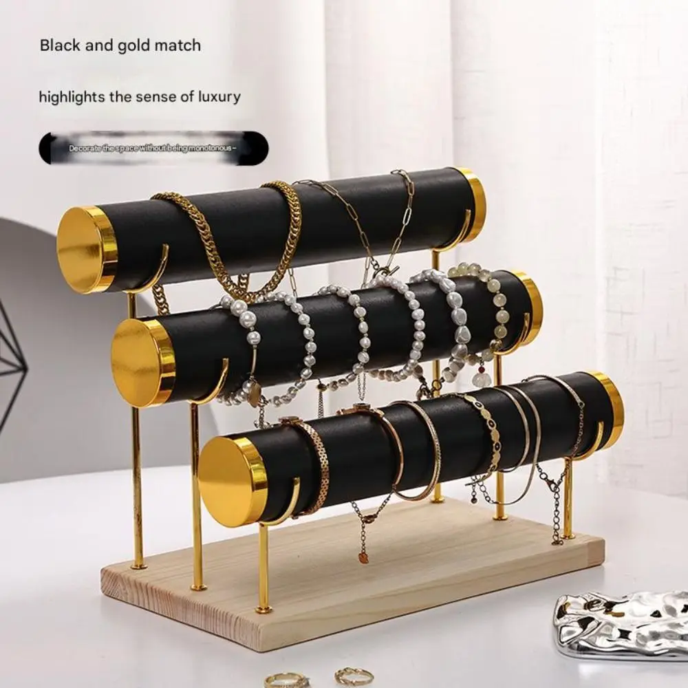

Upgraded 3 Tier Bracelet Organizer Stand Metal Wooden Necklace Storage Rack Detachable Flannel Wrap Watch Holder Women