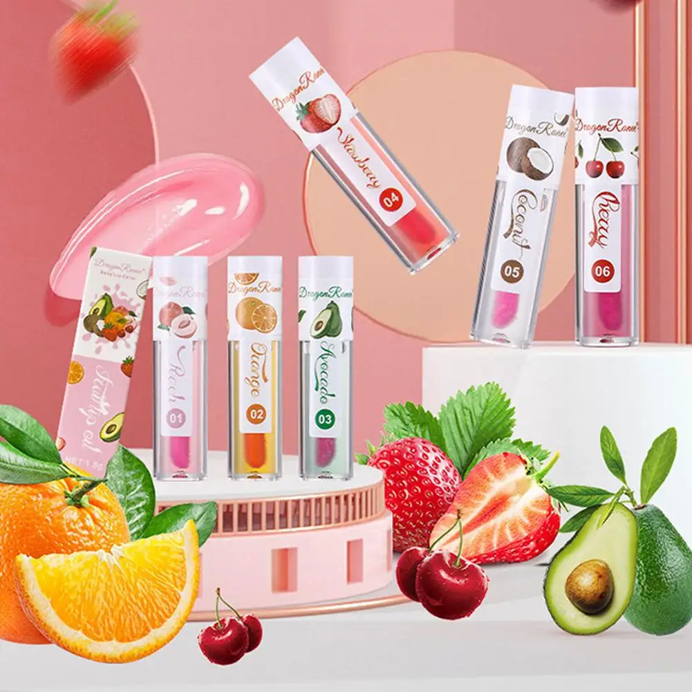 Aceite de brillo de labios que cambia de Color de fruta, bálsamo labial de melocotón de fresa, hidratante transparente Natural, Reduce líneas de labios, gelatina, cuidado de labios regordetes