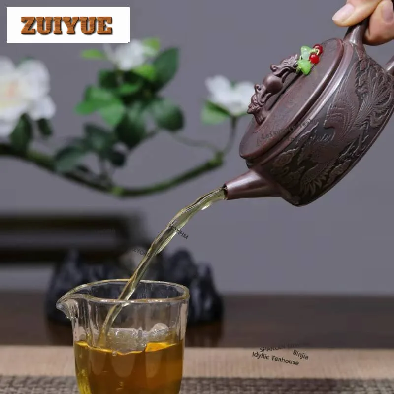 280ml Luxury Yixing Purple Clay Teapots Handmade Dragon Phoenix Large Caliber Pot Raw Ore Stone Red Mud Kettle Zisha Tea Set
