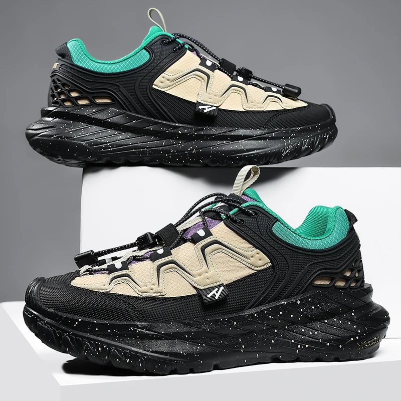 

Comfortable rebound casual sports shoes with breathable mesh splicing design, trendy striped appearance, men's daily running sho