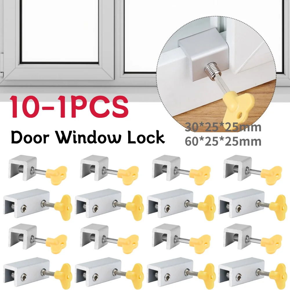Aluminum Window Locks with Key Window Cable Limit Lock Adjustable Portable Alloy Security Multi-function for Bedroom and Office