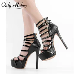 Onlymaker Woman Platform Sandals  Open Toe Platform Buckle Belts Sandals Thin High Heels Handmade Sexy  Band Women Sandals