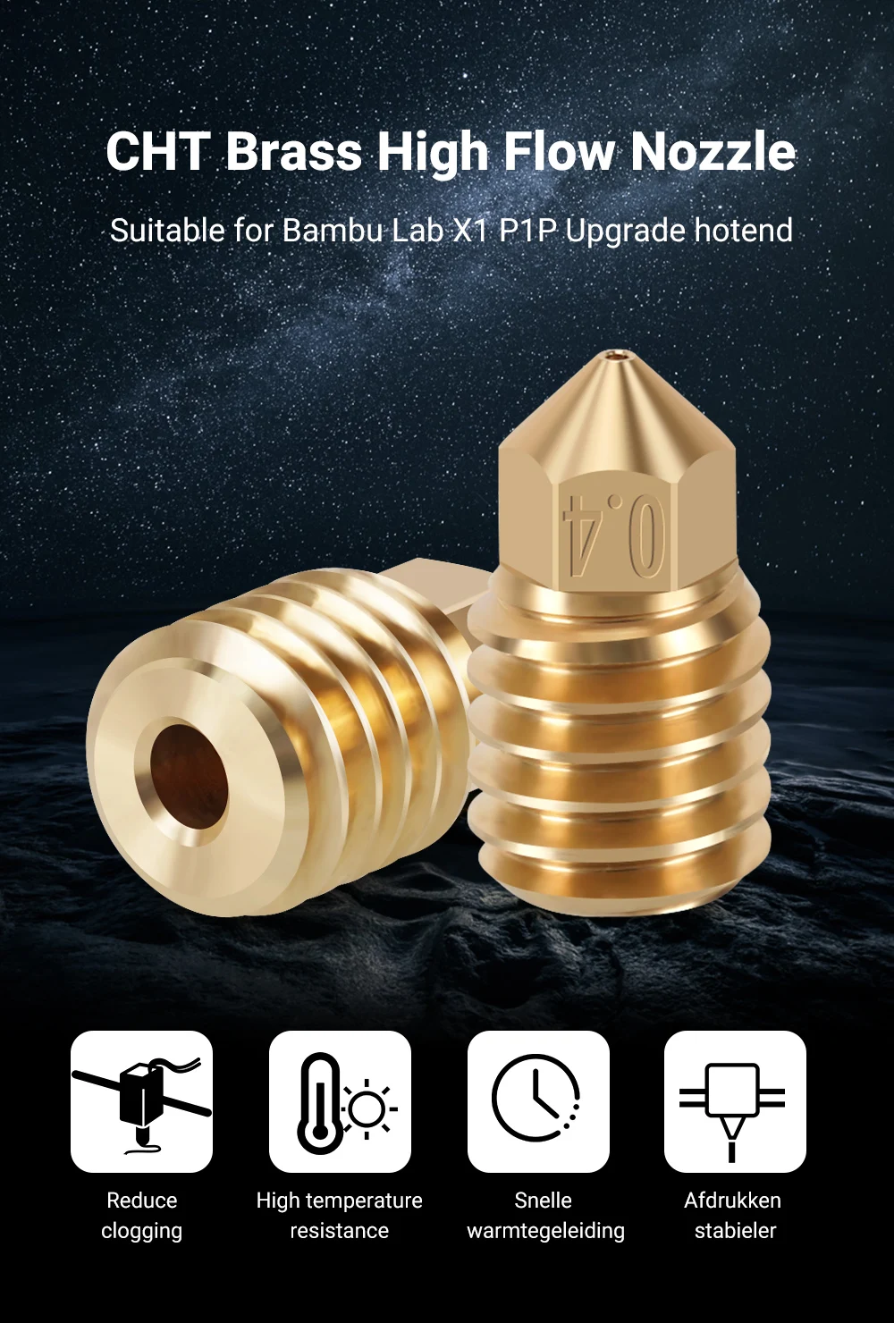 For Bambu X1 P1P Brass nozzles 500℃ hard steel Nozzle for 1.75mm Filament 0.4-1.2mm for Bambulab x1 Carbon 3D Printer Hot End