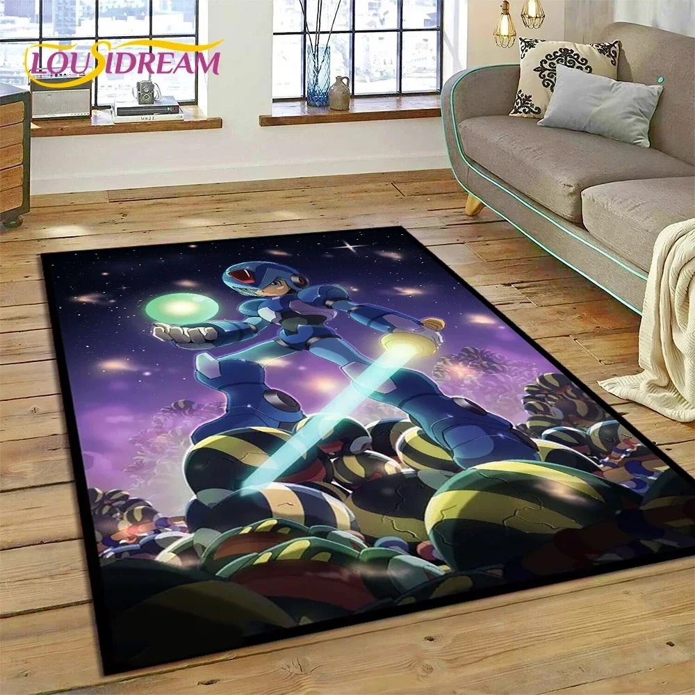 Retro Cartoon Rockman Mega Man Game Carpet Rug for Bedroom Living Room Home Sofa Decoration,Children Play Large Decor Floor Mat