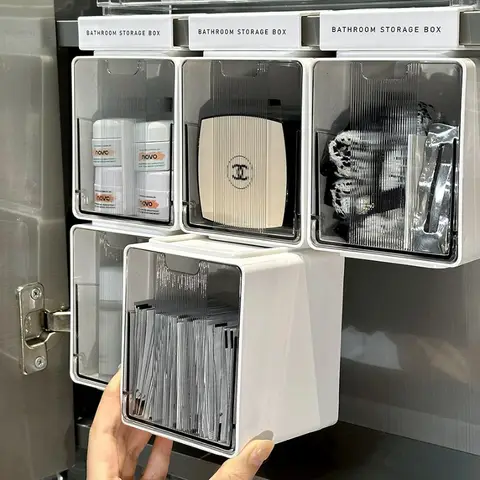 Transparent Bathroom Cotton Stick Makeup Cotton Bathroom Pull-Out Storage Drawer Style Storage Box Under The Mirror Cabinet