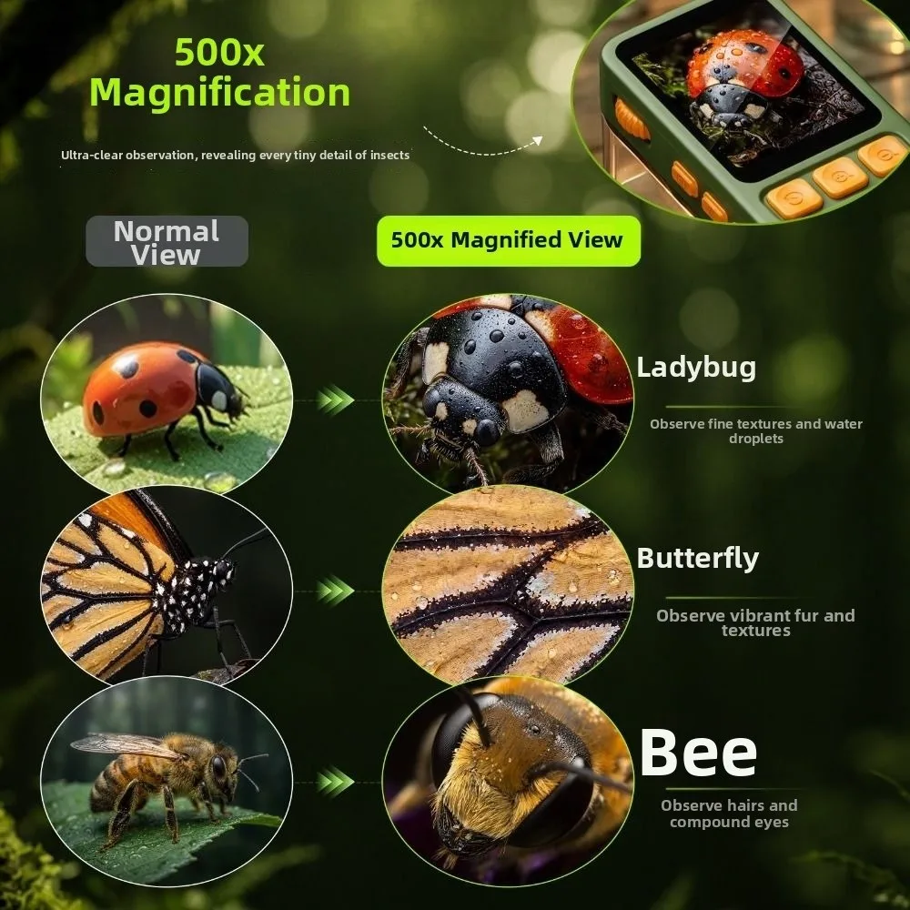 8 LED Fill Light Microscope High-Definition 2.4Inch Screen Bug Catcher Microscope Portable Design Type-C PC Transmission