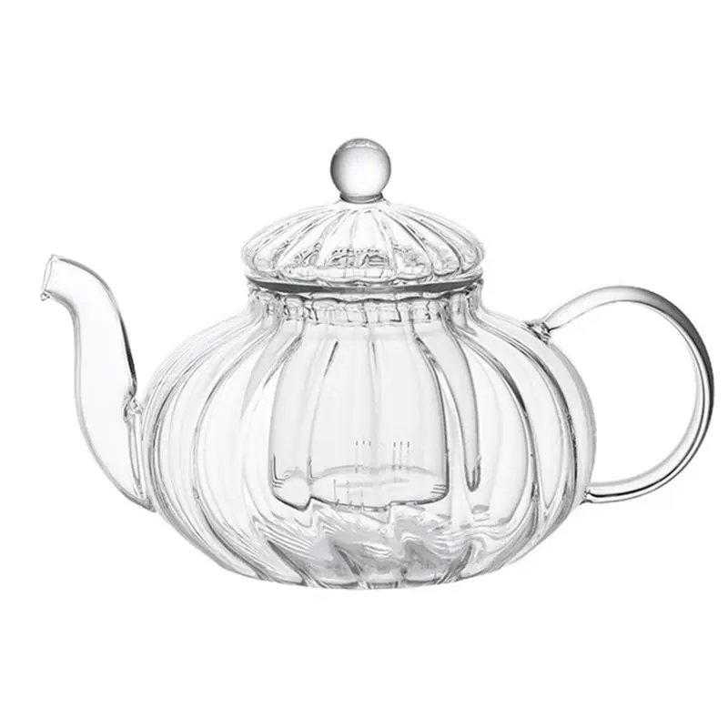 Glass Pot Striped Flower Tea Cup With Infuser Tea Leaf Pumpking Shape Flower Teapot Glass-Hot