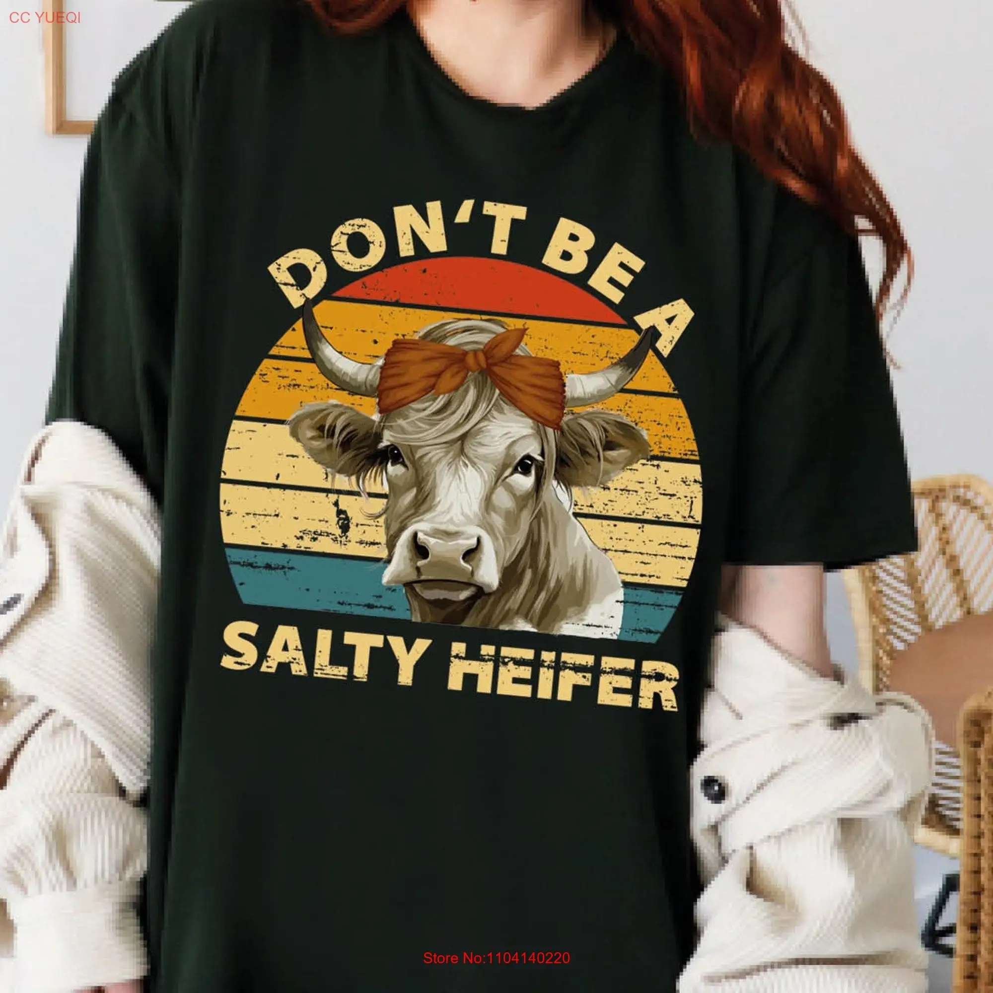 Don't Be A Salty Heifer T Shirt Funny Cow Lover Crazy Vintage Farm Sassy Retro Sarcastic long or short sleeves