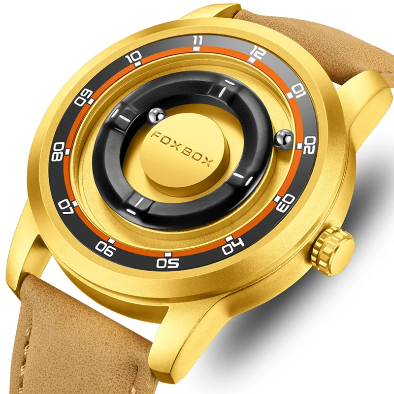 

FOXBOX Fashion Genuine Leather Watch For Men Business Waterproof Scrolling Pointer Magnetic Force Mens Quartz Wristwatch