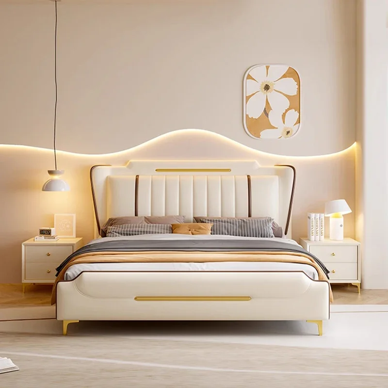 Master Modern Double Bed Minimalist Household Lit Pliable Double Bed Wood Frame Camas Moderrnas Inteligentes Bedroom Furniture