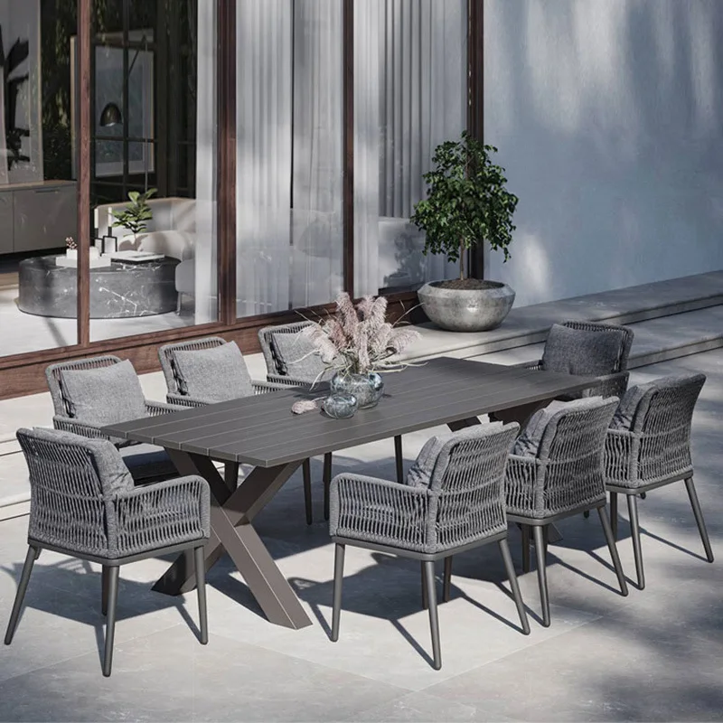 

gj-Outdoor Rattan Chair Garden Garden Leisure Villa Balcony Waterproof Sun protection Rattan Woven Dining Table and Chair&