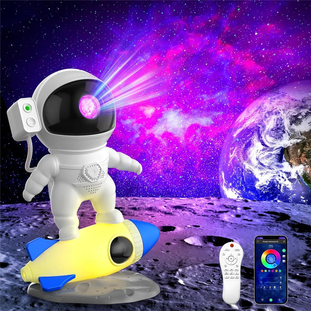 Kinderen Raket Astronaut Ster Projector Nachtlampje Met Afstandsbediening 360 Verstelbare Ontwerp Nevel Galaxy Verlichting Voor Kinderen