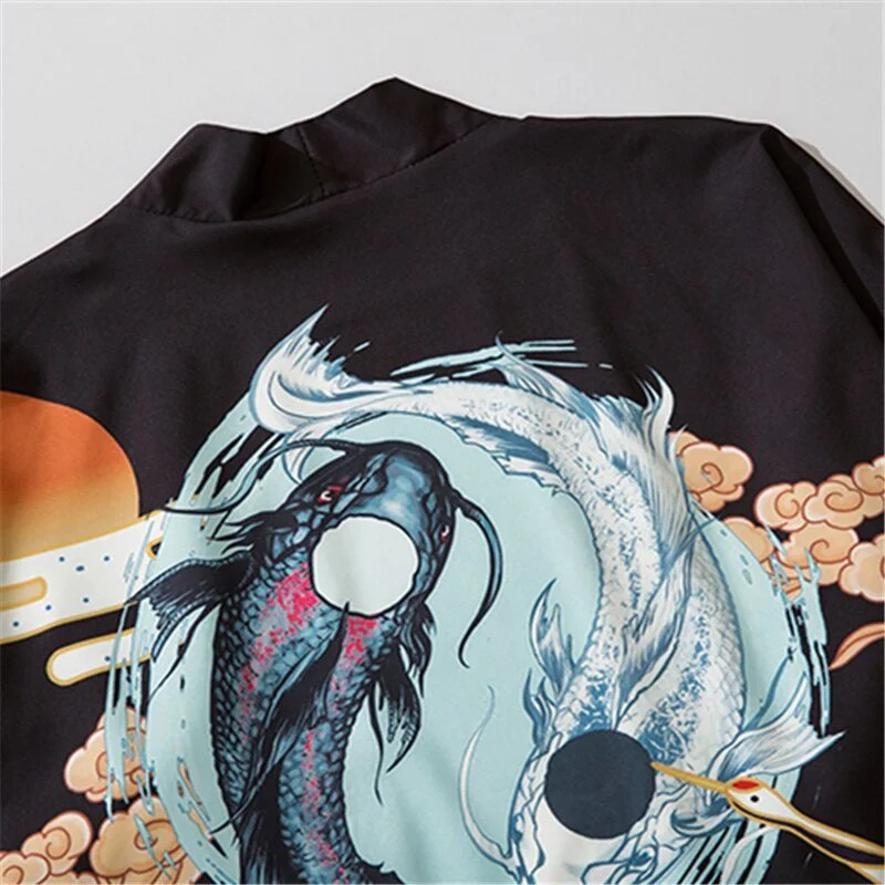 الملابس الآسيوية تاي تشي باجوا الأسماك طباعة قميص ثوب الكيمونو الياباني Harajuku يوكاتا عادية النساء الرجال سترة تأثيري