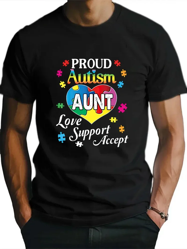 Proud autism aunt love support accept short sleeve tees loose man New Men T shirt cotton print tee tops fashion clothing