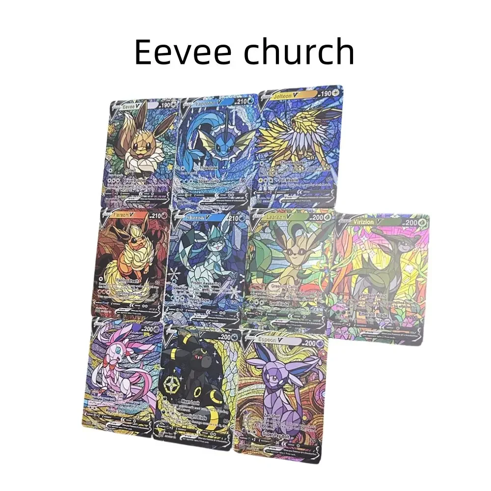 DIY Pokémon Original Self-made Series Set PTCG Eevee Vmax Rough Flash Card Anime Peripheral Game Collection Card Holiday Gift