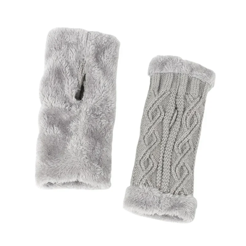 New Plush and Thickened Gloves, Diamond Shaped Short Knit Missing Finger Plush Sleeves, Warm Plush Gloves for Autumn and Winter