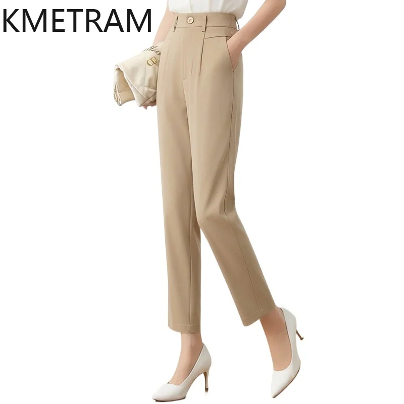 

Женские брюки KMETRAM из 100% ацетата, прямые, элегантные офисные брюки, летние повседневные брюки, новинка 2026 года, женская одежда, pantalone