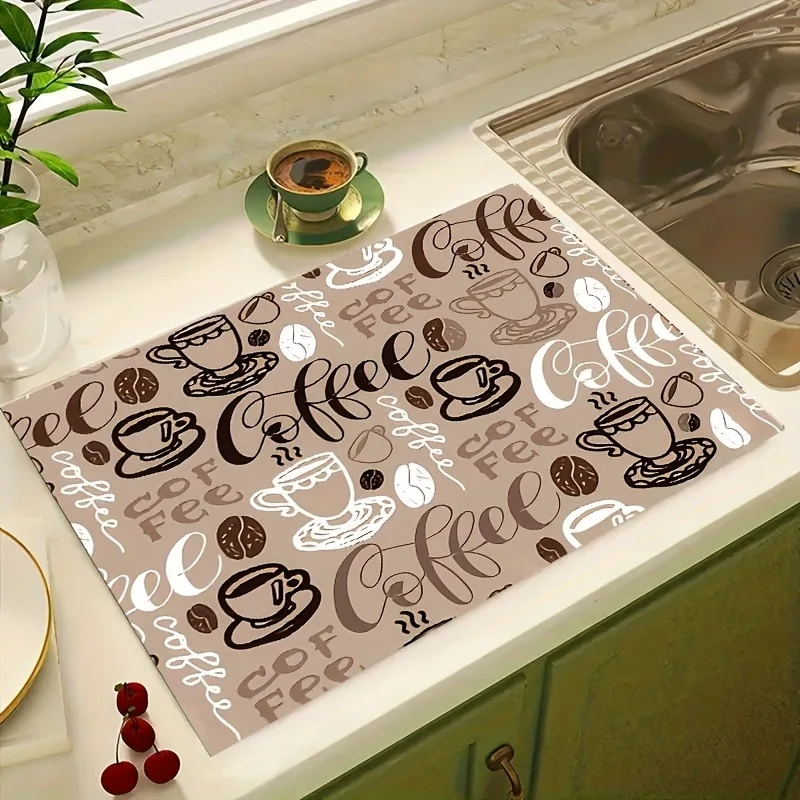 Retro Espresso Theme Kitchen Counter Pad Absorbent Non Slip Heat Resistant Fast Drying Tabletop Cup Coffee Machine Mat