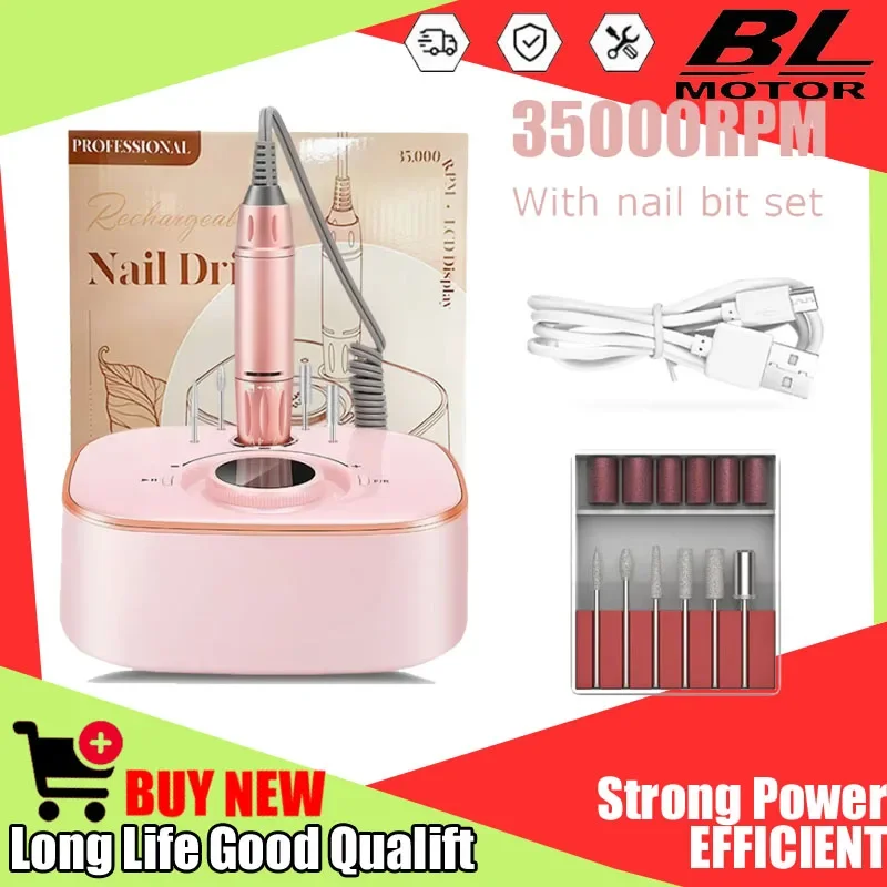 Set di strumenti per levigatura unghie a 35000 giri/min con display LED, trapano elettrico silenzioso per manicure, accessori e utensili per unghie