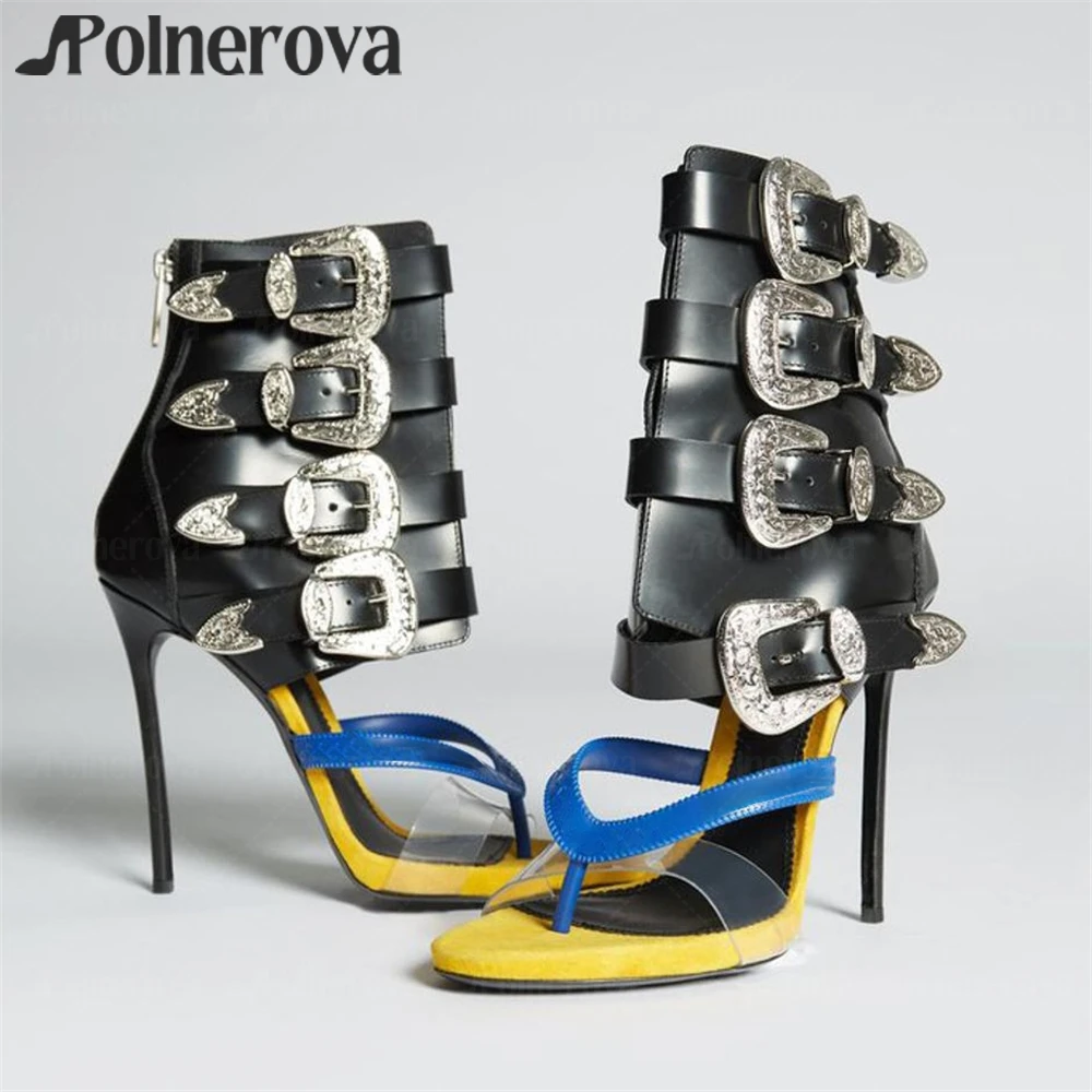 Flip Flop Stiletto Sandal Boots Metallic Punk Belt Buckle High Heels Sexy Summer Boots for Women Customizable Handmade Sandals