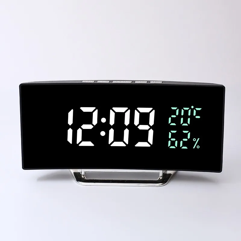 Curved Screen Clock LED Alarm Clocks With Temperature Humidity Display Multifunctional  Desk Clock Digital Electronic Watch