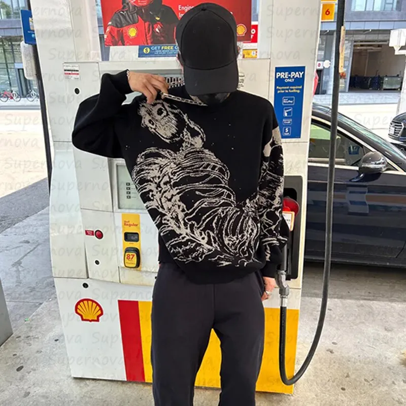 

y2k clothing men's winter sweater Gothic Harajuku fashion men's oversized pullover men's wool sweater news trend 2023 technology