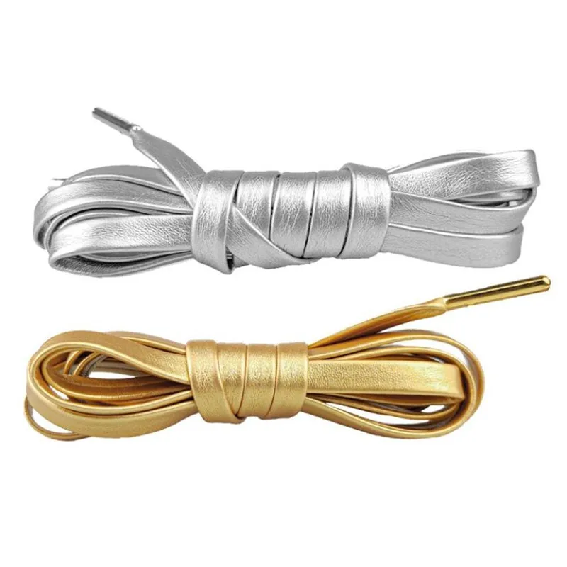 Creative Microfiber Soft Leather Laser Silver Gold Shoelaces 120cm Women Men Sports Casual Basketball Shoes Laces Bootstings