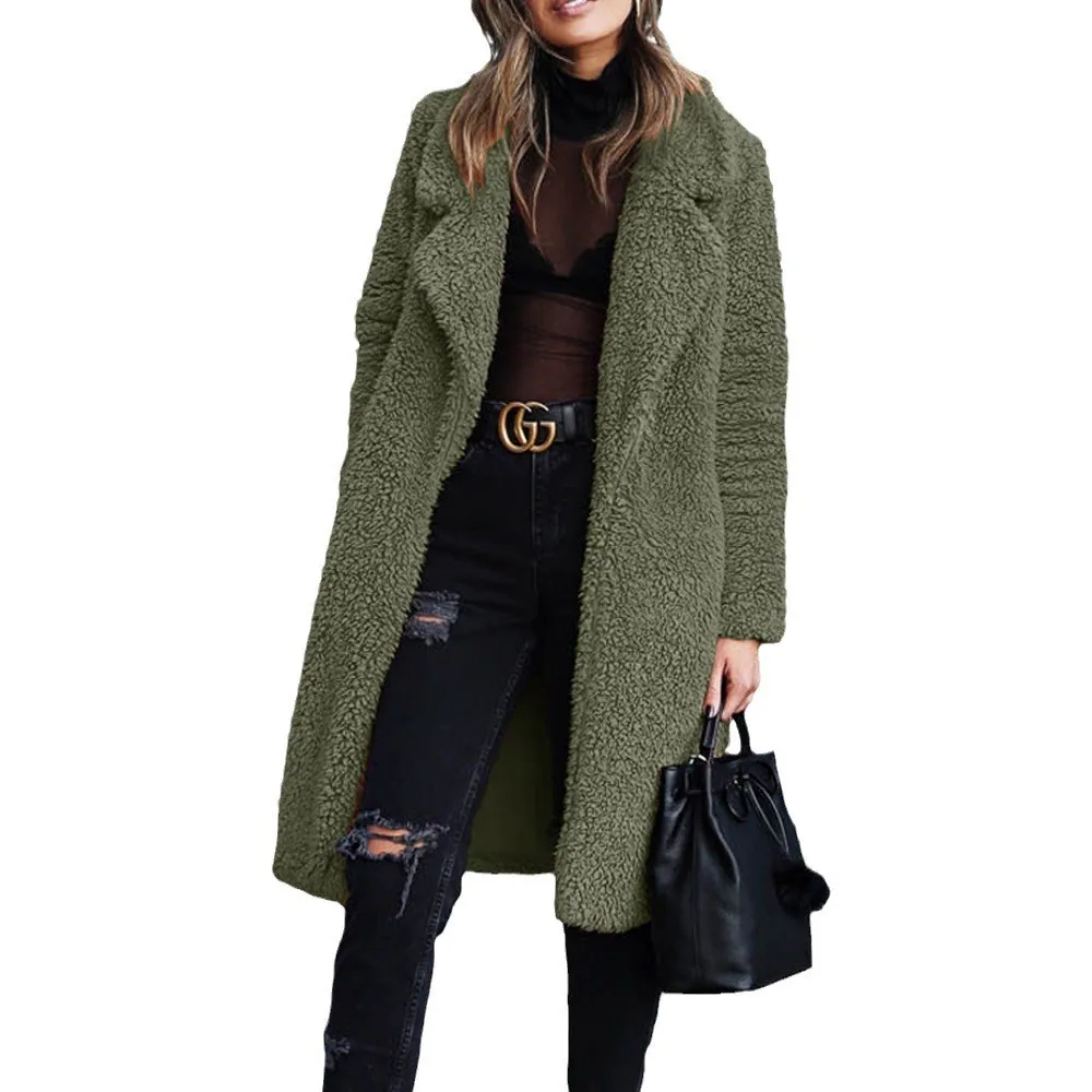 Long Sleeve Turn Down Collar Top Loose Fit Extra Long Japanese Korean Casual with Regular Sleeve Thick Women Coat Winter