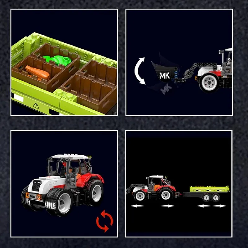 2in1 휠 로더 농업용 트레일러 빌딩 블록 기술 트랙터 조립 브릭 모델 키트 장난감 성인 어린이 선물 504PCS