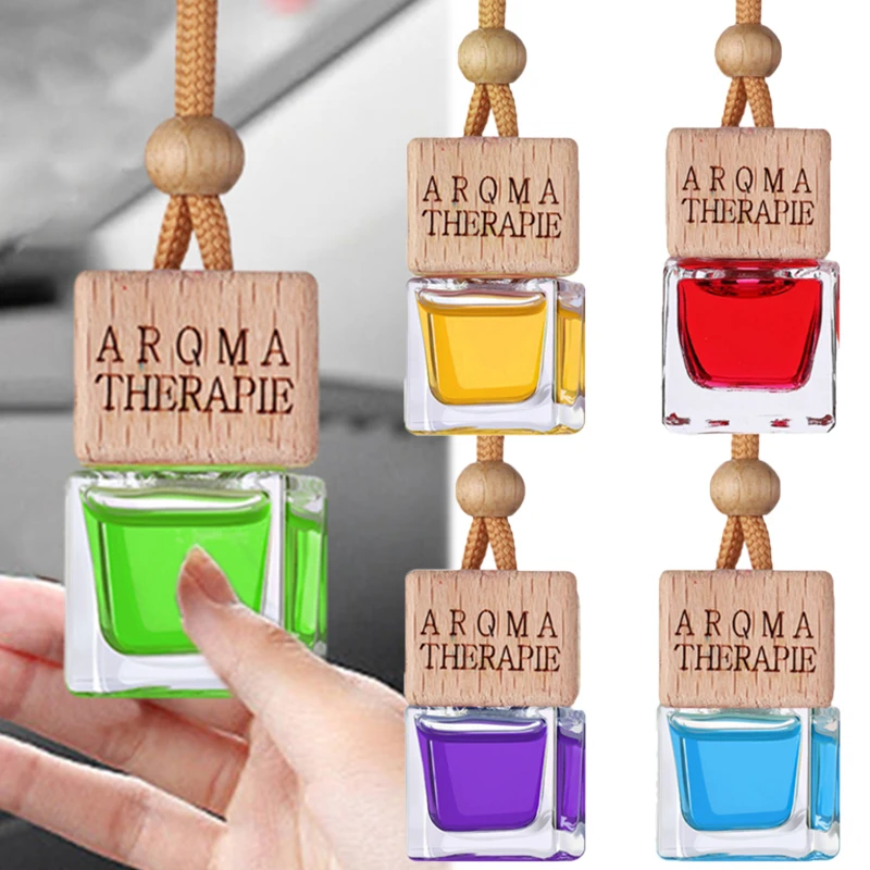 Car Hanging Air Freshener Essence Oil Fragrance Pendant Long-lasting Odour Removing Delicate Glass Bottle Decorative Accessories