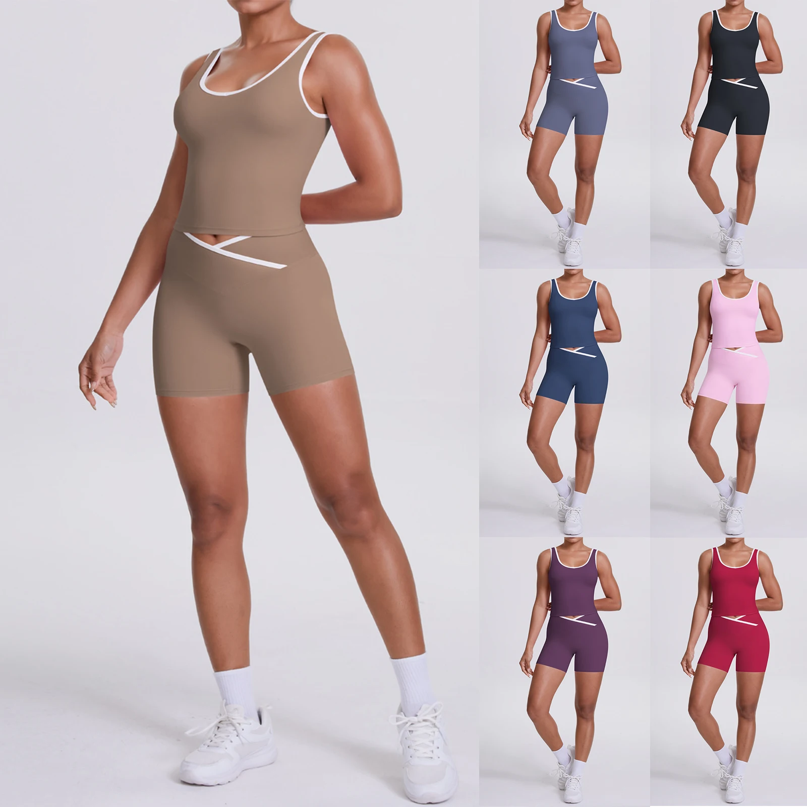 مجموعة بدلة يوجا متقاطعة ضيقة وجيدة التهوية ذات وجهين للسيدات جديدة، مجموعة مكونة من قطعتين للياقة البدنية والجري #1