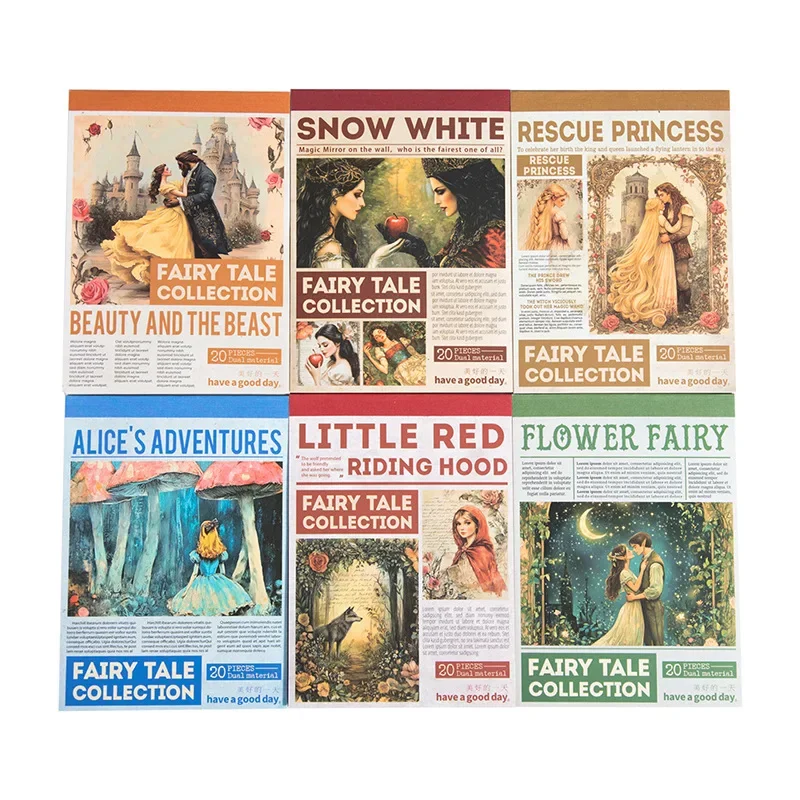 1 pacote/2 pacote série de coleção de contos de fadas material duplo semanal 20 folhas em 6 estilos para base de diário