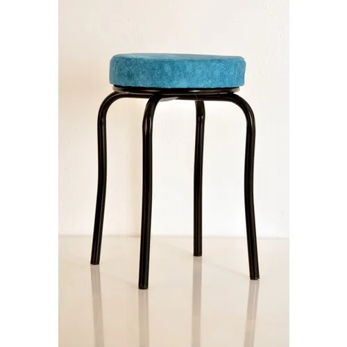 Indomitable Masacılık Single Blue Erasable Fabric Black Profile Stool Metal Stool Kitchen Stool Thick Stool