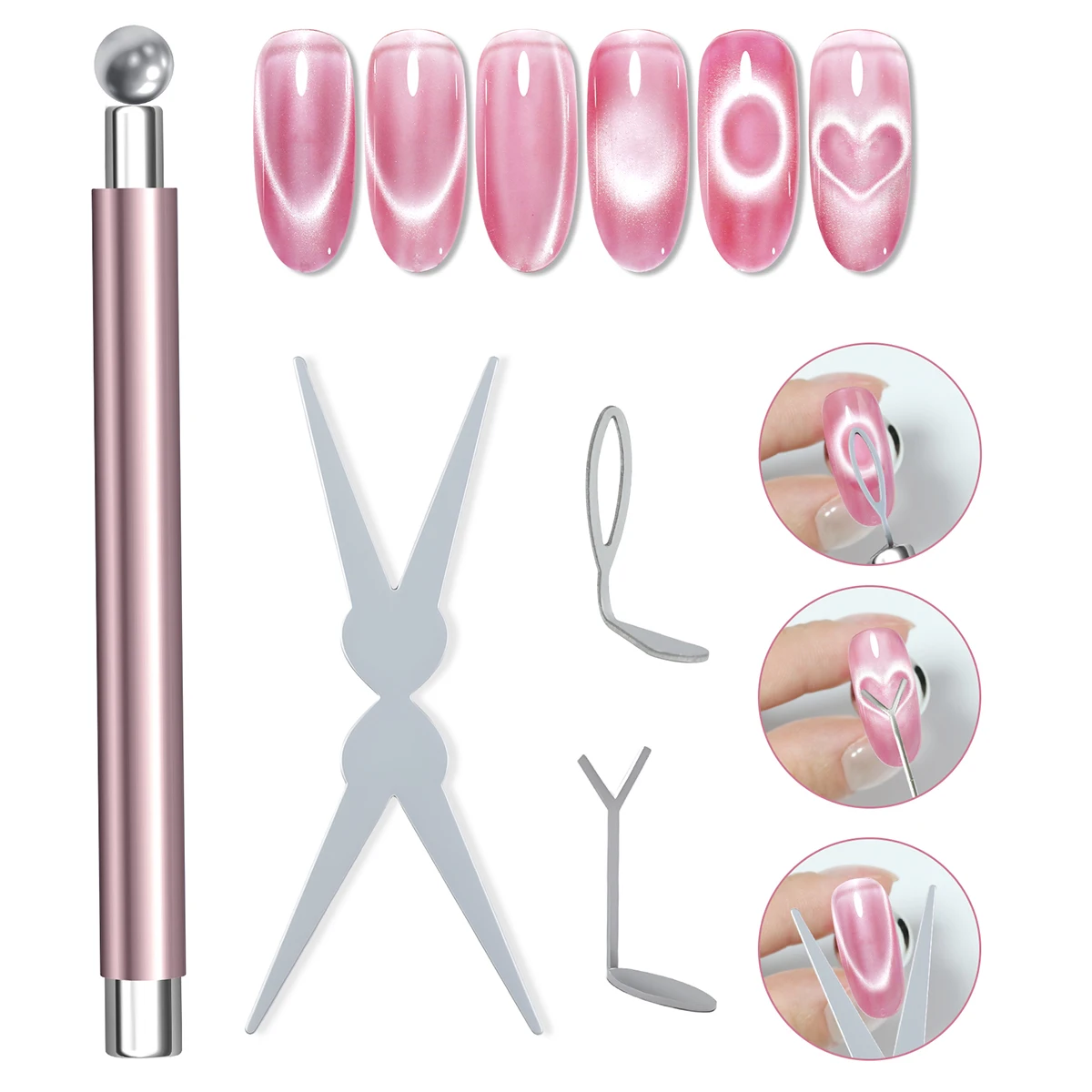 4-teiliges Katzenaugen-Nagelmagnet-Set für französischen Herz-Katzenaugen-Effekt, DIY professionelle Nagel-Magnetwerkzeuge für Salon und Zuhause